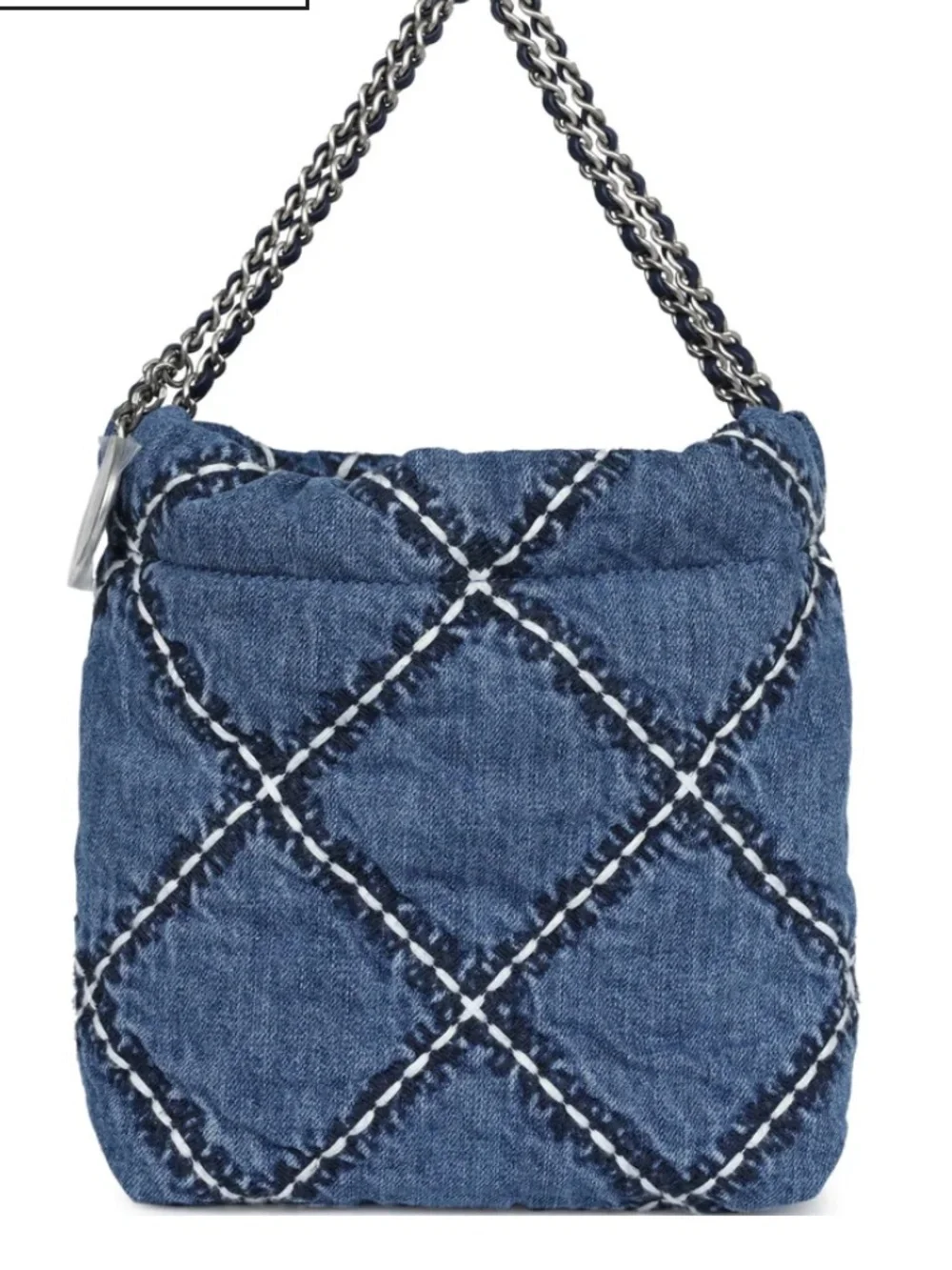 ChaneI Denim 22 Blue Stitch Silver Tone Hardware Diamond Hobo Bag Purse